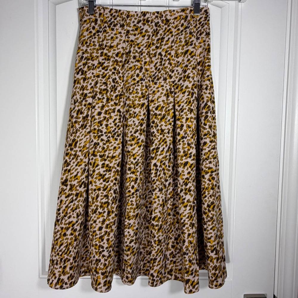 Ann Taylor Leopard Print Pleated Midi Skirt Women Size 4 Animal Print A-Line
